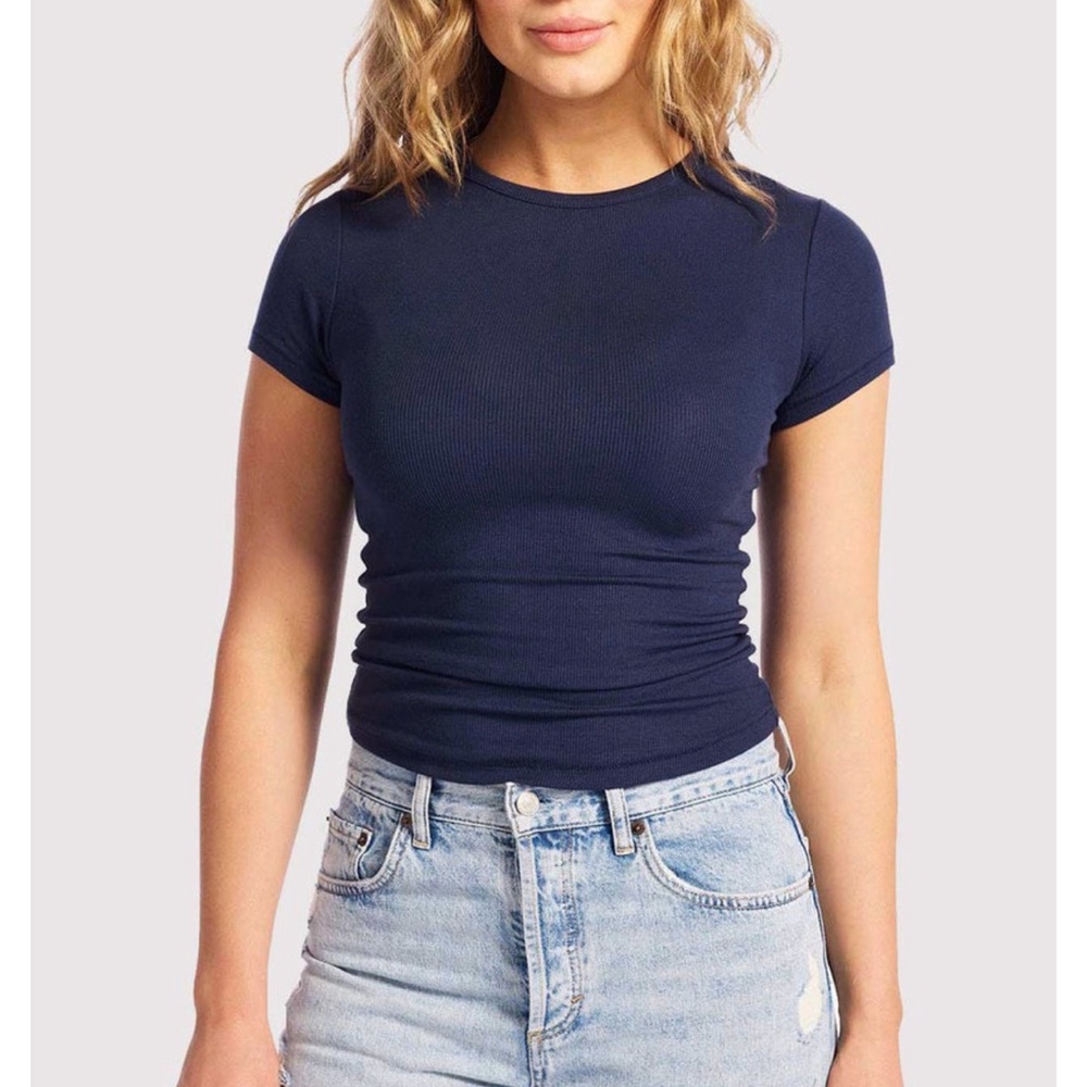 Nuuds Navy slinky rib Short Sleeve XXL